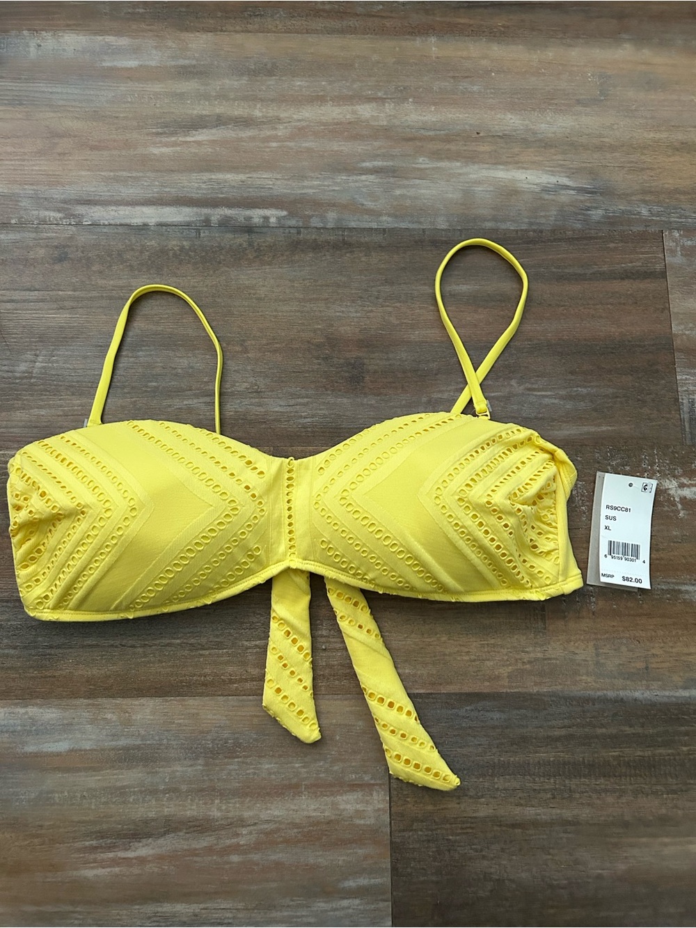 Kenneth Cole Yellow Bandeau Swim Top, Ties in Back, Bikini Top